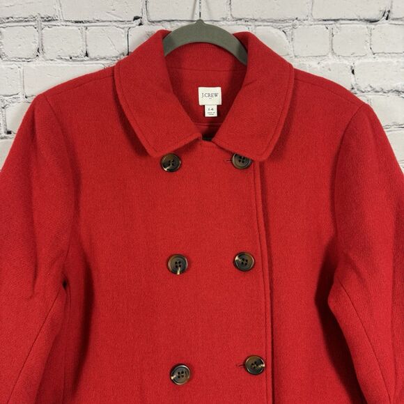 J CREW Wool Blend Double Breasted Topcoat Jacket Red Women Size 14 Welt Pockets - Picture 6 of 11
